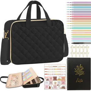 Bible Cover Case for Women, Large Bible Bag with Shoulder Strap and Handle, Bible Study Supplies Journaling Kit, Bible Highlighters and Pens No Bleed Tabs Notebook Cross Clips (Black)