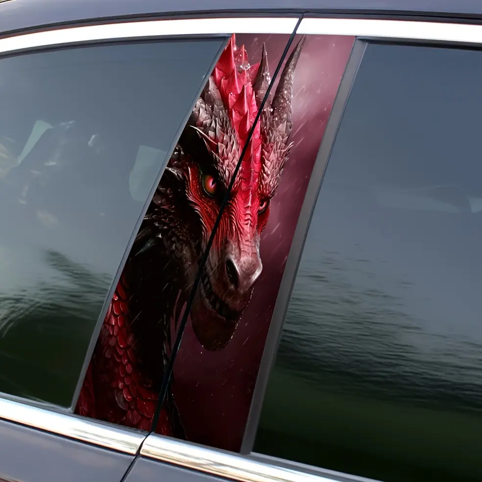 Angry Dragon Vinyl Car Decals - 2pcs Set, Waterproof & Scratch-Resistant, Perfect for B-Pillars & More, Durable Outdoor Vehicle Accessories