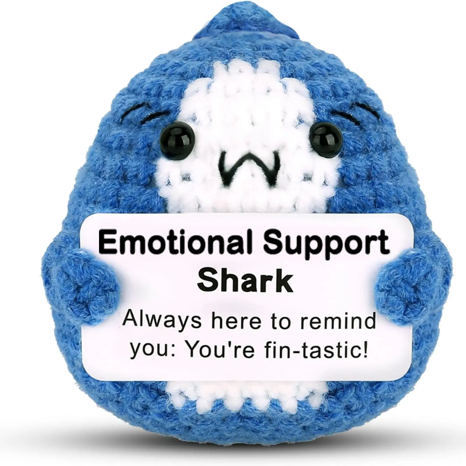Crochet Shark Design Emotional Support Toy, Huggable Soft Cuddly Stuffed Animal Gifts, Cute Shark Doll with Emotional Support Card, Mini Creative Birthday Gift for Friends and Family