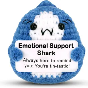 Crochet Shark Design Emotional Support Toy, Huggable Soft Cuddly Stuffed Animal, Cute Shark Doll with Emotional Support Card, Mini Creative Birthday Gift for Friends and Family