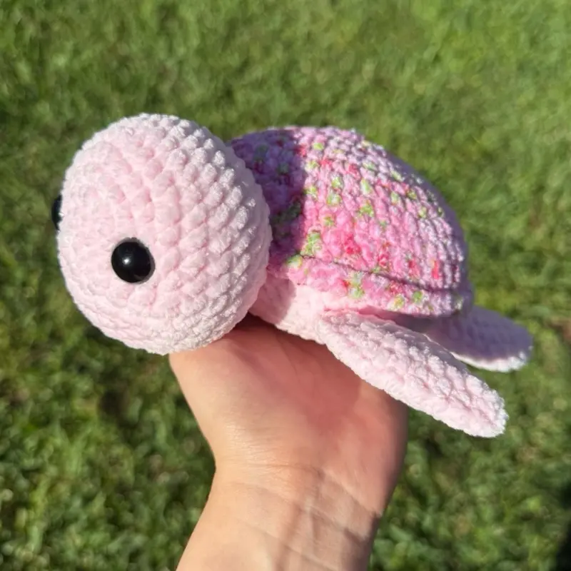 Handmade Crochet Pink Blossom Turtle