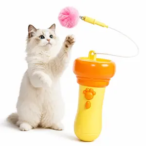 Interactive Electric Cat Teaser Toy, Handheld Cat Fishing Wand with Soft Fluffy Pom Balls, Fun Indoor Exercise Toy for Cats