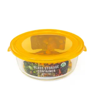 Glass Container / Containers with Orange Lid Heat-Resistant Airtight 32oz Round Baking Dish 950 ML