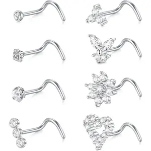 Nose Studs Nose Rings for Women 18G 20G Corkscrew Nose Ring Stainless Steel Nose Screw Studs Nose Rings Studs Surgical Steel Nostril Nose Piercing Jewelry
