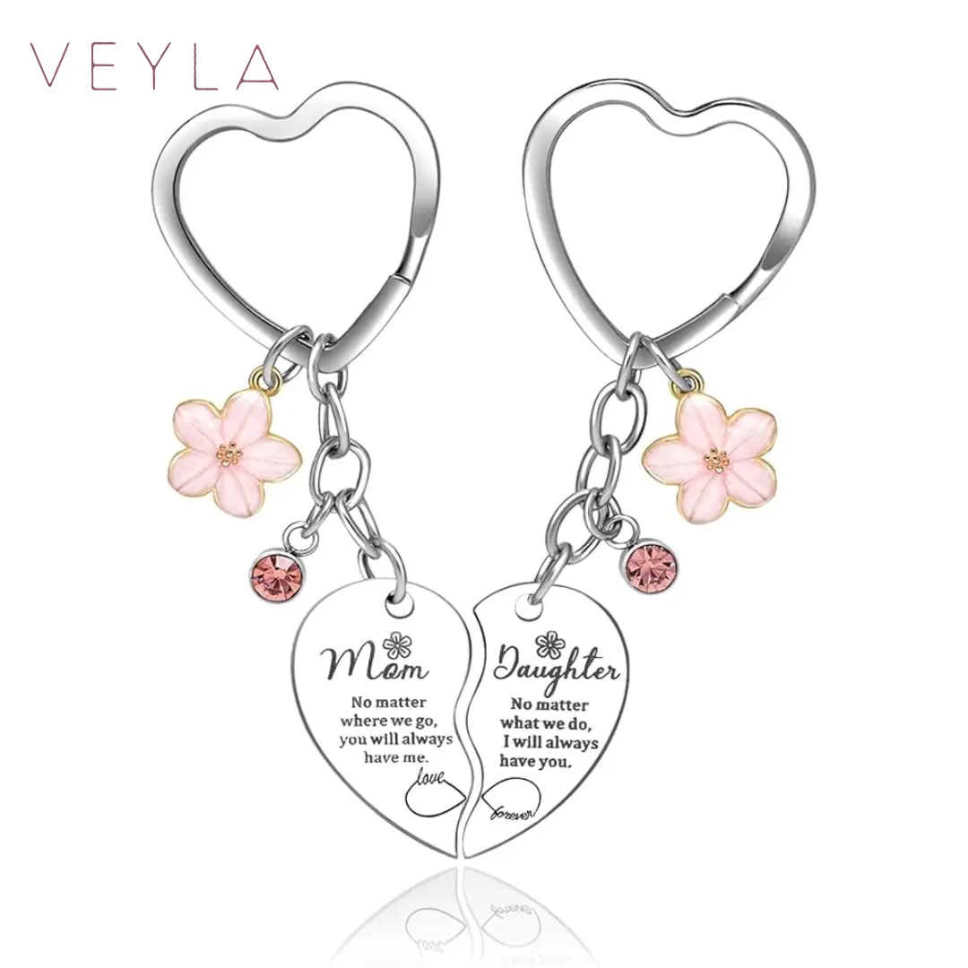 Elegant 2 Pcs Mother & Daughter Matching Heart Keychain Set - Stainless Steel Split Heart Keyrings with Engraved Message, Infinity Symbol, Beaded Design, Cute Keychains for Milestone, Birthday, Commemorative Gifting, Mother’s Day Gift with Gift Box