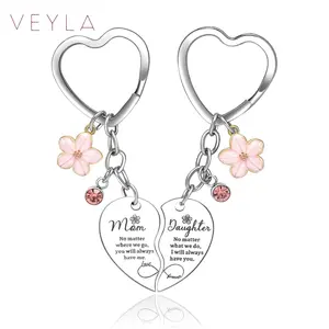 2 Pcs Mother & Daughter Matching Heart Keychain Set – Stainless Steel Split Heart Keyrings with Engraved Message & Infinity Symbol, Mother’s Day Gift with Gift Box,   Beaded Beads   – Veyla