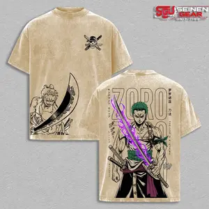 One Piece Zoro Enma Back Print Double Sided Oversized Washed T-Shirt, Men’s Clothing Graphic Tee Heavyweight Cotton Streetwear Summer Outfit I4J