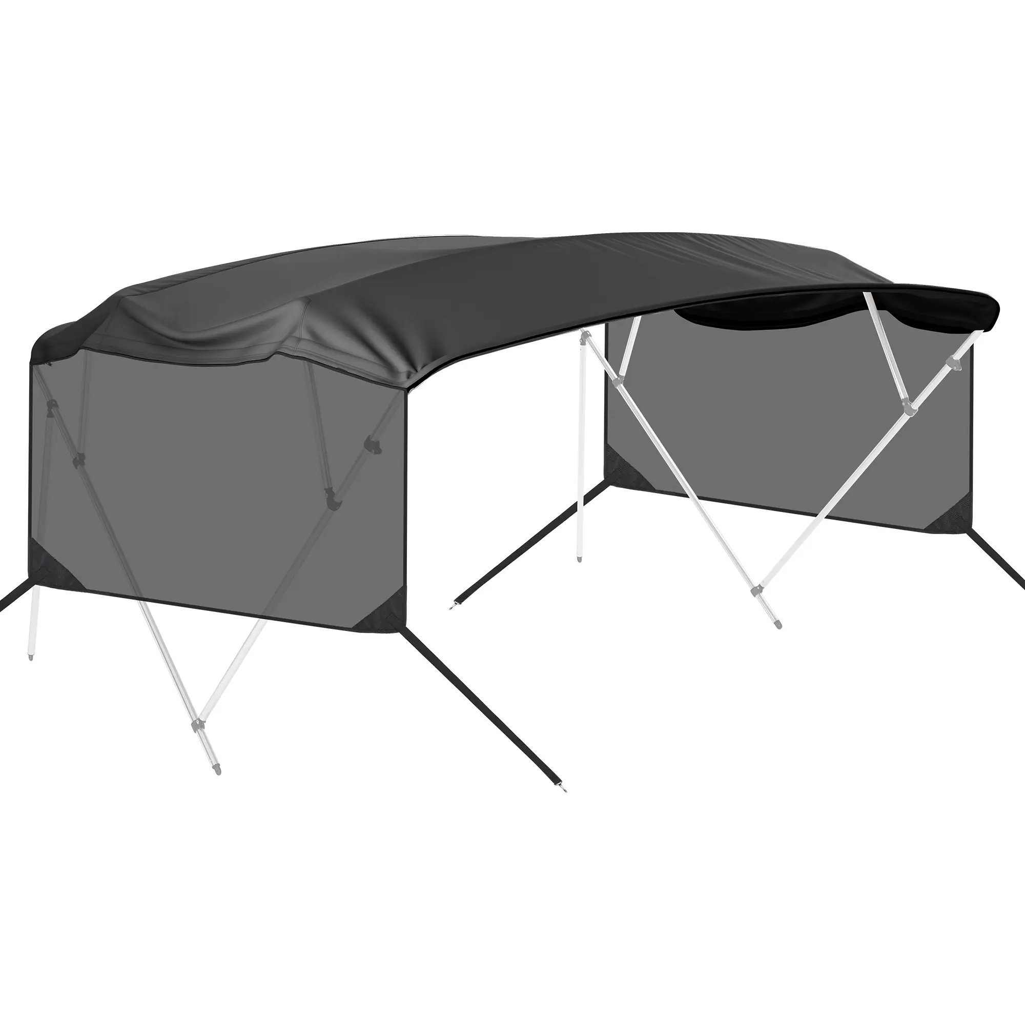 Bimini Top Canvas, 4 Bow Boat Canopy in 600D Marine Grade Fabric, UV Resistant Sun Shade with Detachable Mesh Curtains and Storage Boot, Fits 8' × 97-103" × 54" in Pontoon Kayak, Black