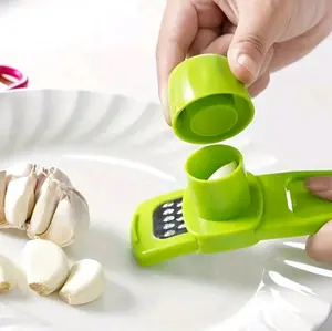 Manual Garlic Press and Grater in Green, Plastic with Handle, Effortless Prep for Perfect Meals, Compact Ergonomic Design Cooking Accessory