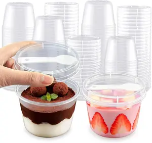 25 Plastic Cups with Lids and Spoons, Pudding Cups, Dessert Cups, Disposable Yogurt Cups, Suitable for Parties, Outdoor Picnics, Microwaveable, Outdoor Dining, Party Supplies, Lightweight Cups, Microwave Safe, Comes with Spoons, Hot Drink Cups