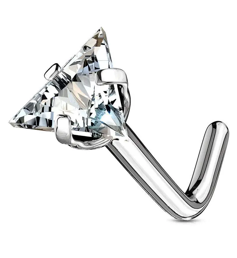 Triangle CZ Stainless Steel L Bend Nose Ring