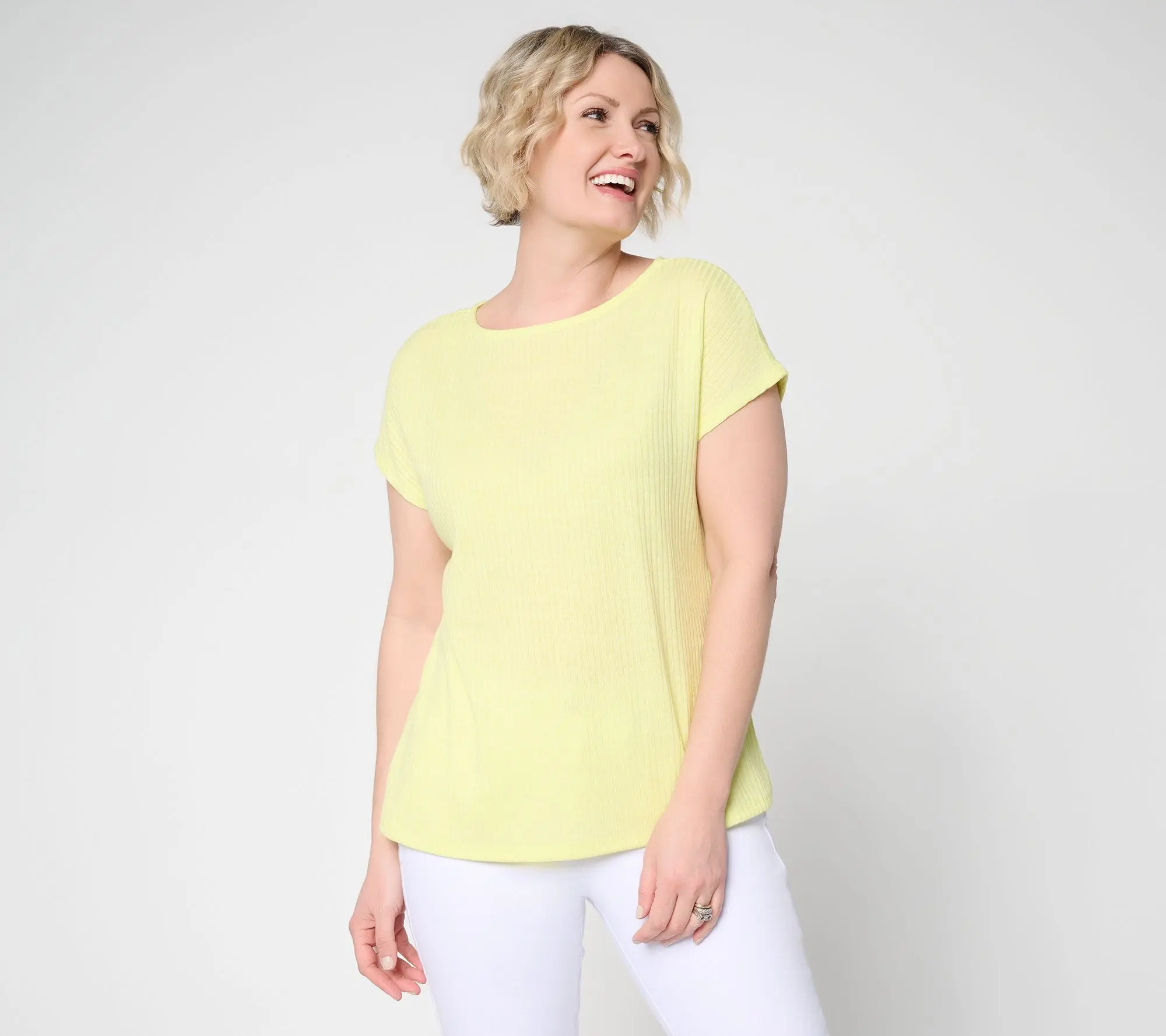 Denim & Co. Novelty Knit Boat Neck Short Sleeve Dolman Top