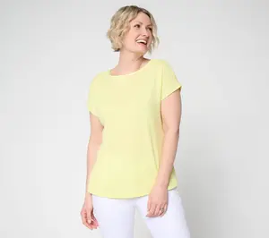 Denim & Co. Novelty Knit Boat Neck Short Sleeve Dolman Top