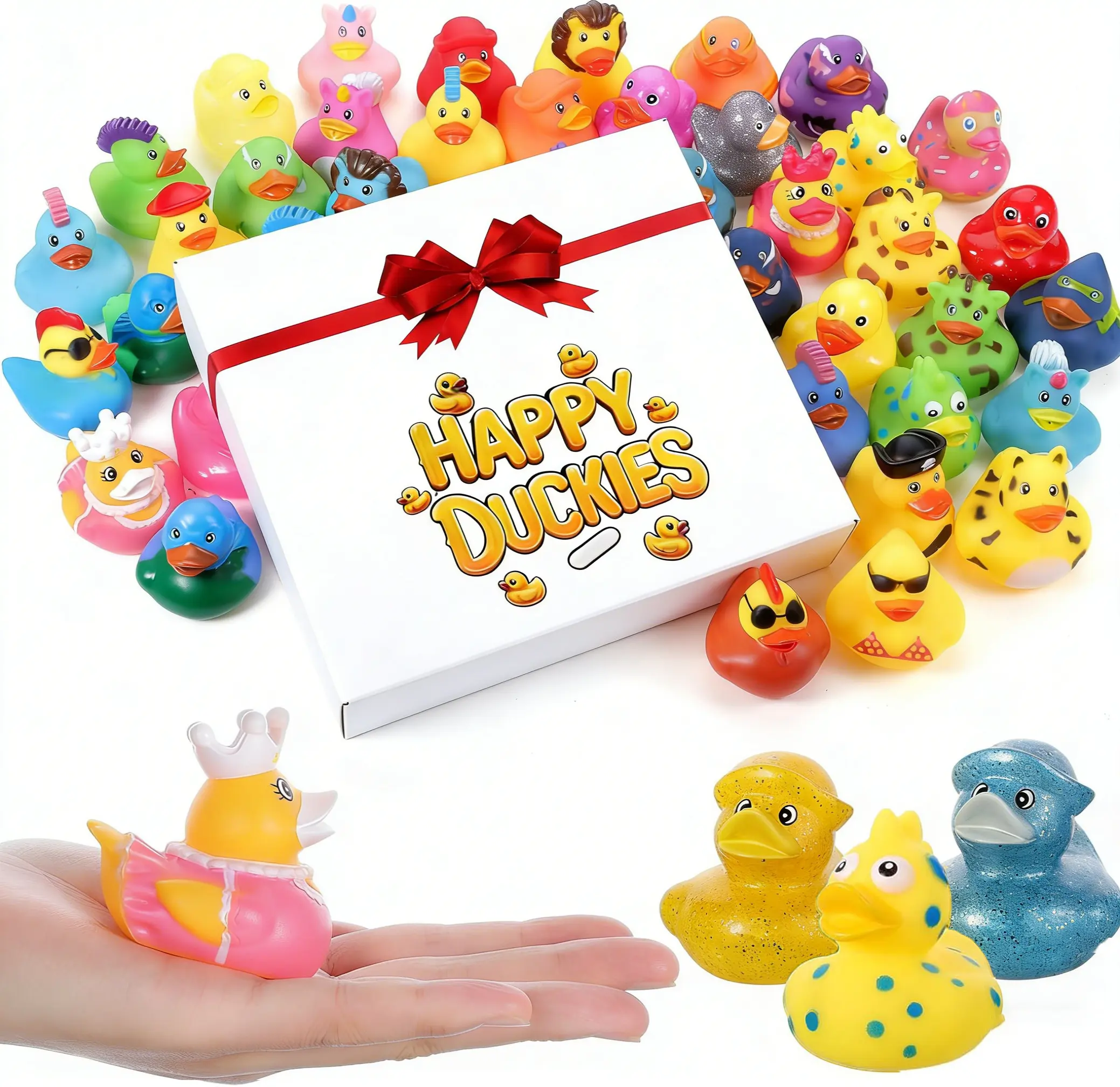 98-Pack Assorted 2-Inch Floating Ducks Bulk Pack - Lawn Game Ducking, Baby Bath Play Toy, Kids Party Favors & Birthday Gifts