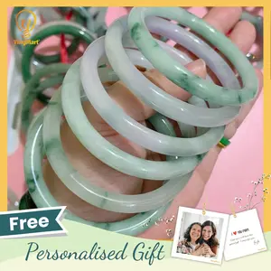 YingMart 48–65mm Jadeite Jade  White to Green Bangle Bracelets Gift for Her Grandma Mother Mens Personalized Feng Shui Jewelry
