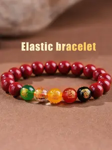 Cinnabar Bead Five Gods Wealth Bracelet, Feng Shui String, 50% Cinnabar Content, Modest Style, All Seasons, No Choking Hazard