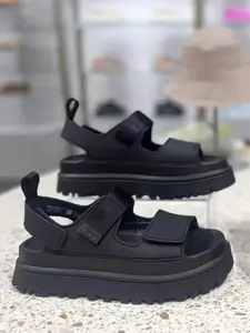 New Thick Sole Velcro Mid-Heel Sandals for Spring Summer 2026, Large Size Beach Walking Shoes, Casual British Style, Bohemian Vacation Outdoor Hiking