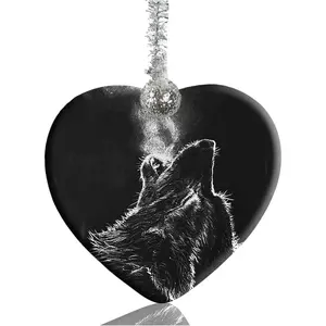 Howling Wolf Ceramic Ornament Christmas Ornaments Holidays Ornaments Creative Heart Porcelain Ornament Christmas Tree Home Decoration, Howling Wolf
