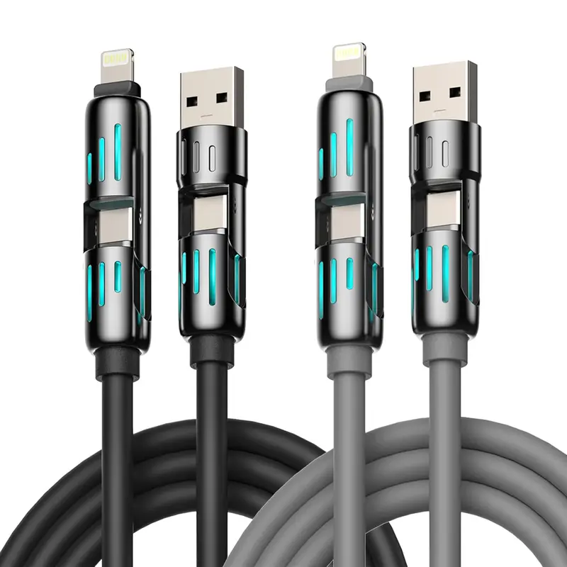 4-in-1 USB-C Charging Cable (Buy 1 Get 1 Free) - PD Fast Charge Phone Cord, Type C Data Sync Cable with LED Gradient Light, Durable Aluminum Alloy, Universal Fit Smartphone Charger Cord for Electronic Devices