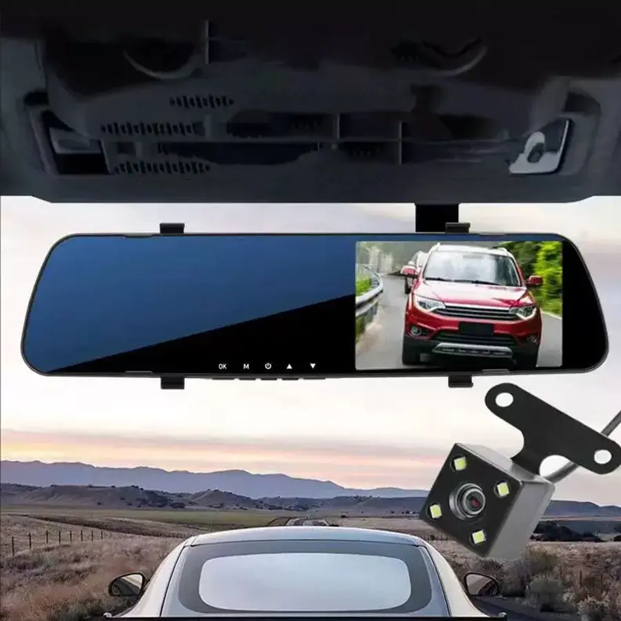 Car DVR Rear View Mirror Video Recroder  Back Up Car Camera Dual Lens Cam Night Vision Front and Rear Backup Reverse Security for Car