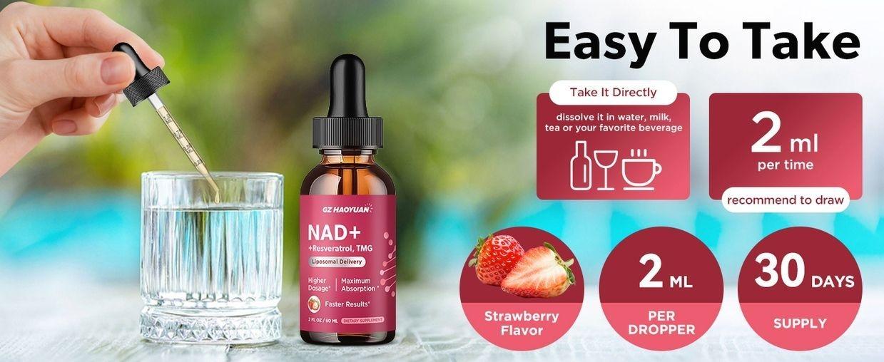 NAD Liquid Supplement for Women, Liposomal NAD+ Drops 1200MG with NAD Plus Resveratrol, Tmg, Quercetin, Anti-Aging, Cell Regeneration, Energy & Metabolism Support, Strawberry Flavor