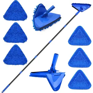 Wall Mop Cleaner Long Handle 80 inches, 180° Folding Ceiling Washer Scrubber and Squeegee, Baseboard Tool Duster with 6 Microfiber Pads for Painted Window