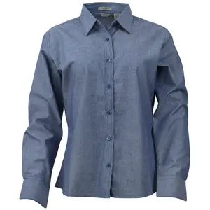 River's End Womens Yarn Dye Chambray Long Sleeve Button Up Shirt Casual Tops Casual - Blue
