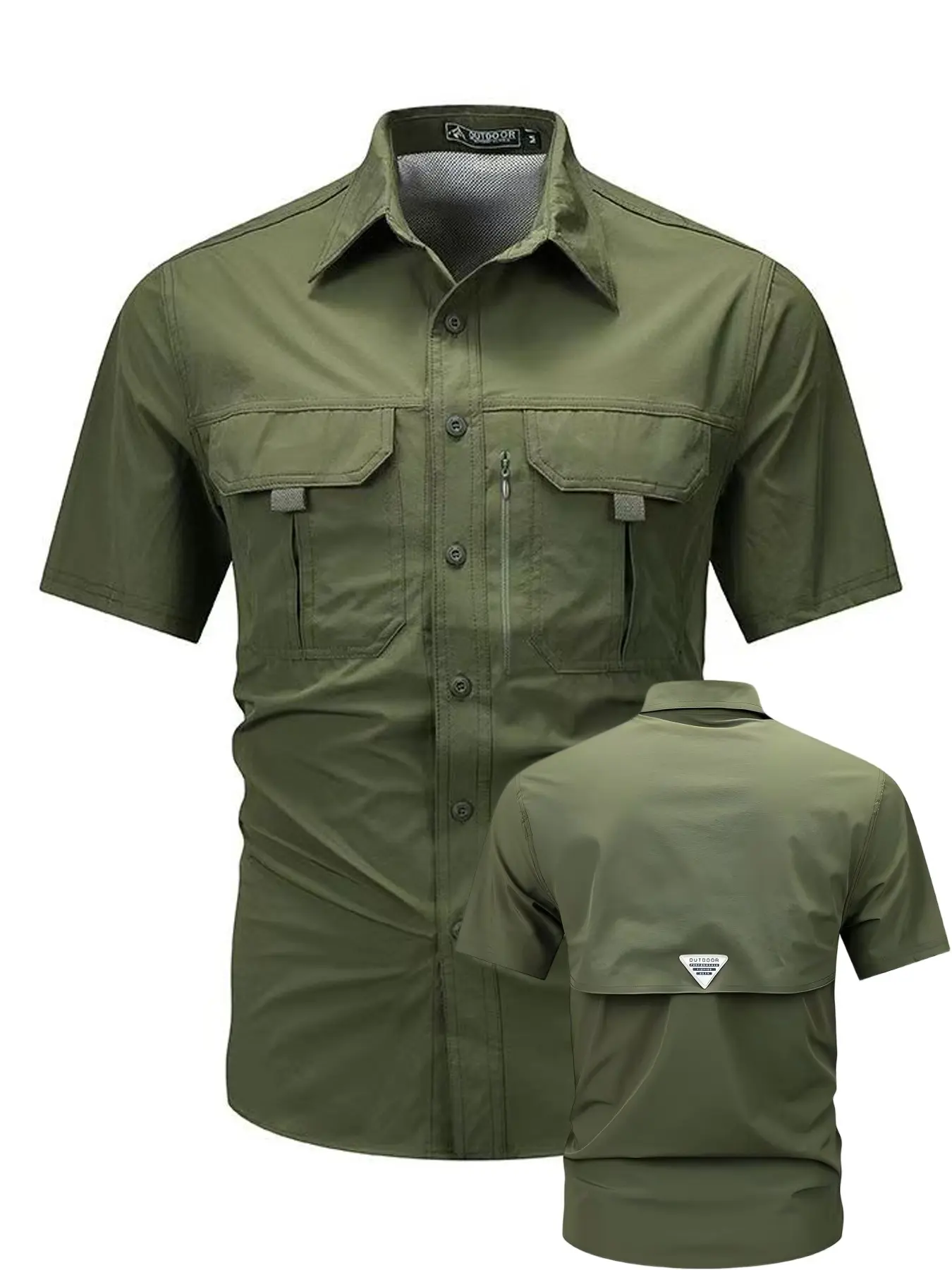 Summer Men's Quick-Dry Workwear Casual Loose Short Sleeve Shirt, Multi-Pocket Tactical Outdoor Breathable Sun Protection, Back Mesh Design, Tops