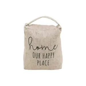 PARISLOFT Home Our Happy Place Door Stop with Handle|Decorative Weighted Fabric Door Stopper for Bedroom, Living Room, Exterior Doors