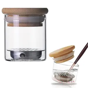 Nail Art Brushes Washing Cup, Nail Glitter Removal Cup, Monomer Holder, Nail Art Acrylic Liquid Powder Removal Cup, Nail Brush Cleaner Dappen Dish with Lid, Easy Cleaning Portable Mesh Layered