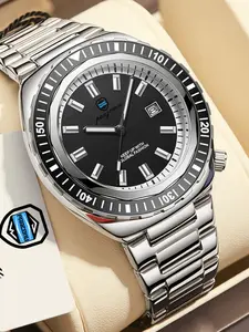 Paazomu Luxury Quartz Men Watch, Waterproof Luminous Date, Stainless Steel Business Wristwatch, Male Clock, Reloj+box