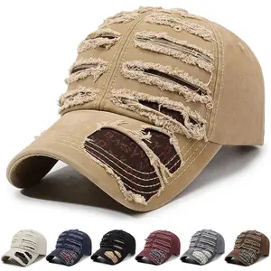 New Arrival Distressed Ripped Vintage Baseball Cap for Men European American Streetwear Sun‑Proof Visor Hat Outdoor Casual Versatile Fashion Sun Hat
