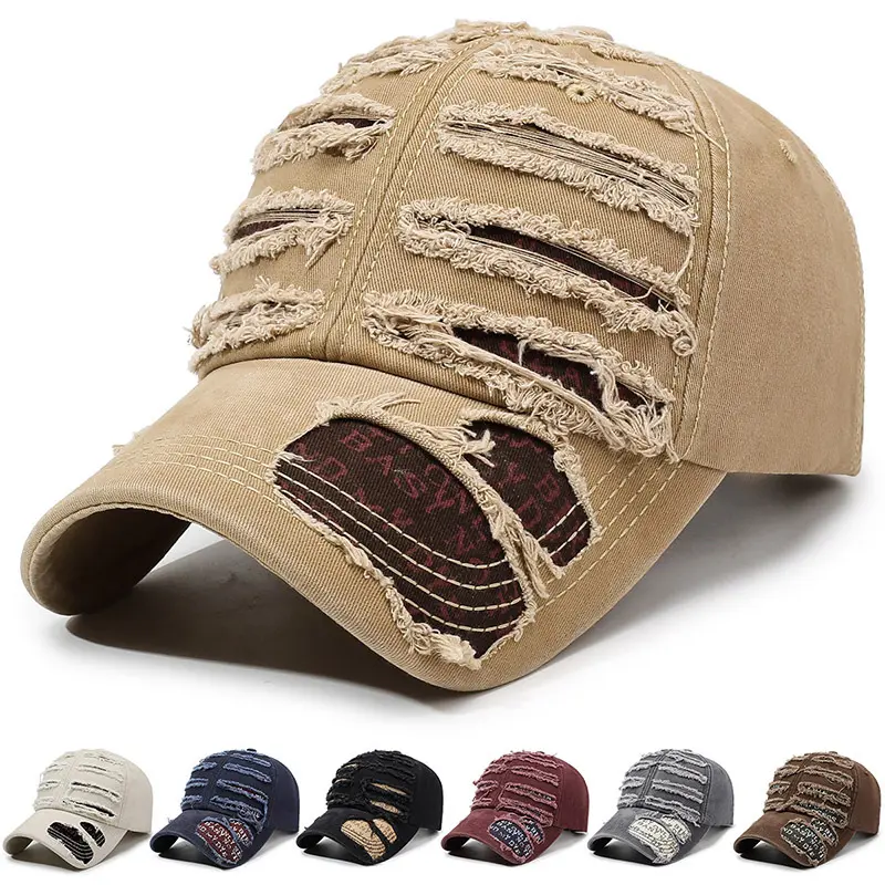 New Arrival Distressed Ripped Vintage Baseball Cap for Men European American Streetwear Sun‑Proof Visor Hat Outdoor Casual Versatile Fashion Sun Hat