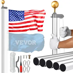 VEVOR 20FT Sectional Flag pole Kit, Heavy Duty Aluminum Alloy in Ground Flag poles for Outside, 3 Display Modes Flagpole with 3x5 American Flag, Professional Accessories, Silver Banners Lightweight
