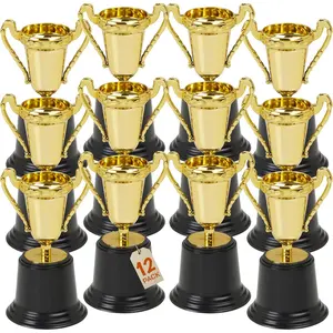 Plastic Mini Trophies - 12PK - 5 Inch - Gold Cups Participation Award, Sports Galore, Winning Prizes Props, Victory Vibes, Champion, Sports