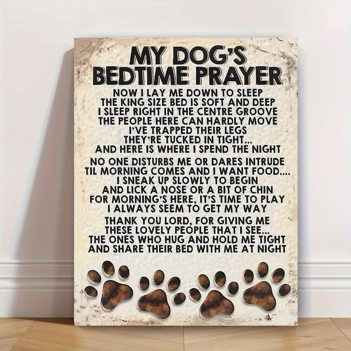 "Vintage 'My Dog's Bedtime Prayer' Canvas Wall Art – Humorous & Heartwarming Pet Lover Decor, Perfect Gift for Birthday, Christmas, or Any Occasion – Aesthetic Wall Art for Home, Office, or Cafe"