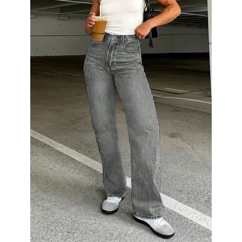 Women's jeans, high waisted wide leg non elastic solid color pants, back to outfit Womenswear Bottom Viscose Trouser Dark Gray bootcutjeans mom jeans purplejean