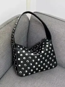 Women's Punk Style Studded Decor Handbag, Fashionable Solid Color Shoulder Bag for Women, Casual Trendy Versatile High-quality Daily Commuting Bag, Crossbody Chain Bag, Casual Handbag Satchel, Casual Trendy Purses,