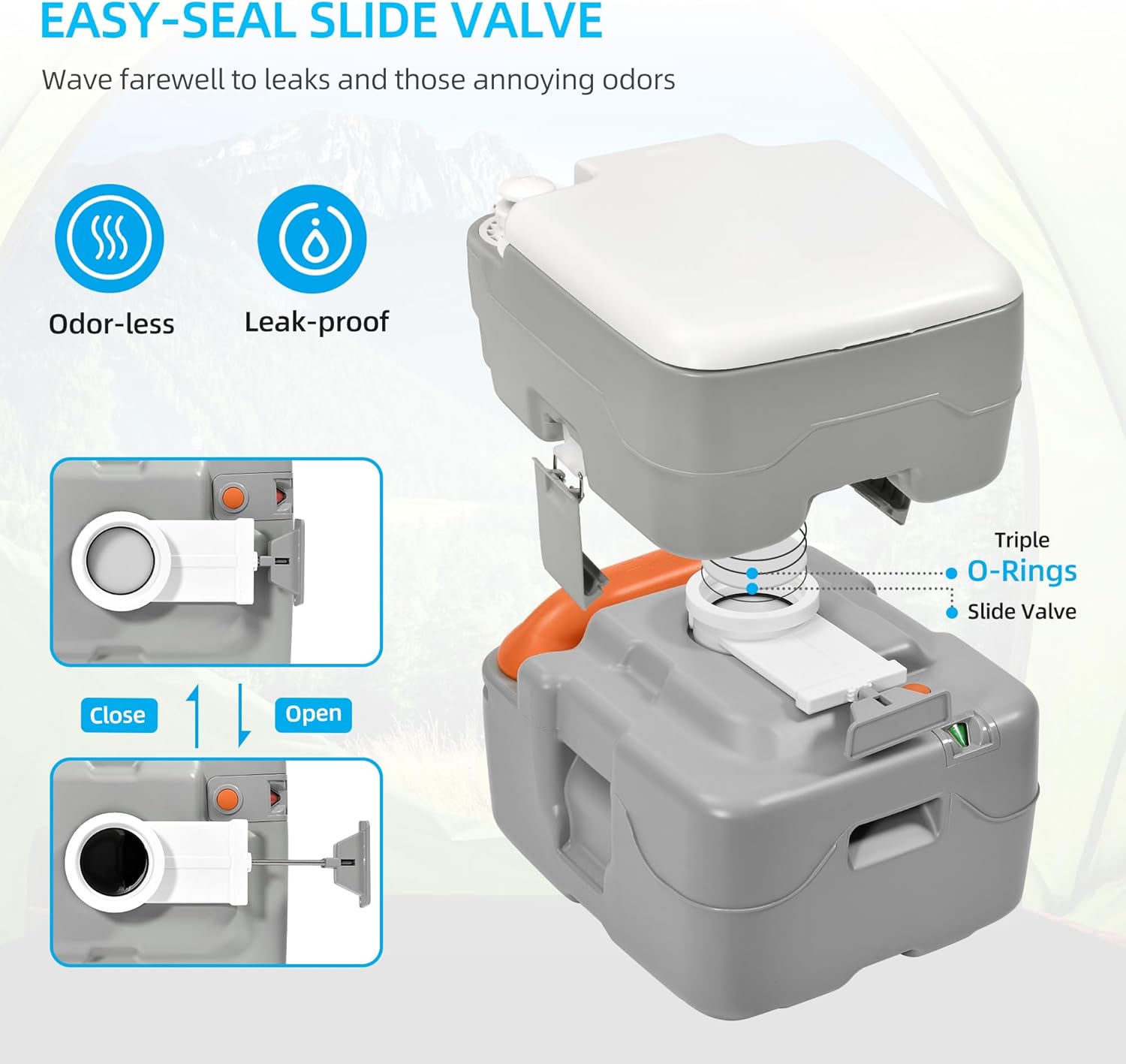 YITAMOTOR Portable Toilet Camping Porta Potty 5.8 Gallon with Hand Sprayer and Carry Bag Leak-Proof Indoor Outdoor Toilet with Level Indicator Handle Pump Rotating Spout for RV Boat and Trips