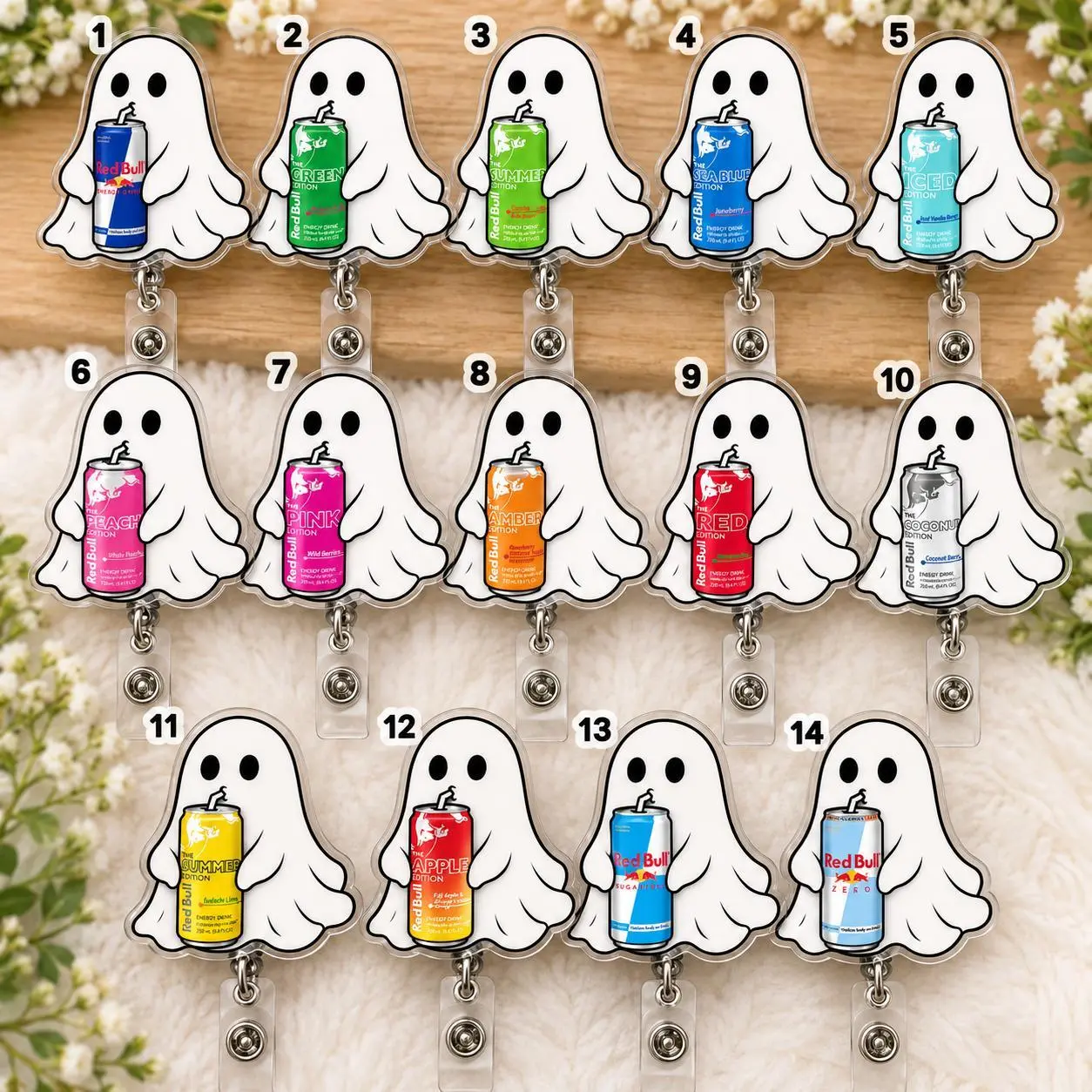 Ghost Red Energy Soda Badge Reel, Soft Drink Halloween Badge, Drink Addict Badge, Cute Energy Drink Badge Reel, Retractable ID Badge Clip, Colorful Nurse Teacher Office Gift