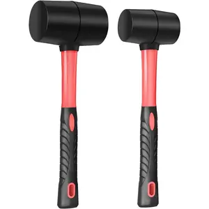 Cybertron Tools Fiberglass Handle Rubber Mallet Hammer Set, 8 OZ and 16 OZ, Soft Blow Tasks without Damage, Black with Red, 2 Packs