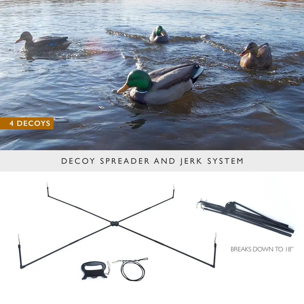 Single Decoy Spreader and Jerk System - Make 4 decoys move like real ducks and look like they are swimming naturally and realistically. Bring in more Birds. Guaranteed!
