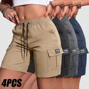 Set of 4 summer women’s cargo shorts featuring an elastic waistband, side pockets, and drawstring design; sturdy and durable, multi-pocket design, breathable—perfect for outdoor activities and everyday wear. Summer Charm