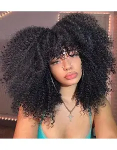14Inch Curly Wigs for women Red Afro Bomb Curly Wig with Bangs Synthetic Fiber Glueless Long Kinky Curly Hair