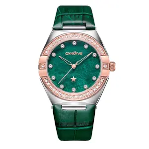 Elegant Ladies' Quartz Watch with Natural Mother-of-Pearl Dial, Star Decorated with Sparkling Diamonds, Genuine Leather Strap, Durable, Waterproof, Suitable for Parties and Daily Wear, Perfect Gift for Friends