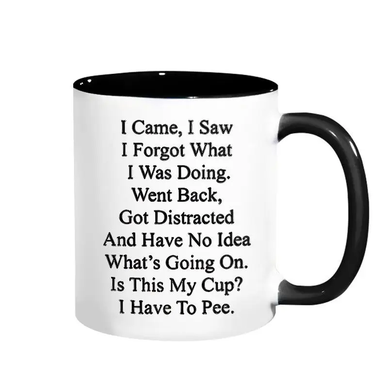 Letter Pattern Ceramic Coffee Mug, Funny Mug for Older People, Drinking Cup for Home Office