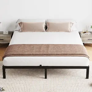 10 Inch Full Size Bed Frame with Under Bed Storage, Heavy Duty Mattress Foundation, Easy Assembly, No Box Spring Needed,75.2"Dx54.1"Wx10"H Platform Bed for Bedroom, Apartment, Black, Mental