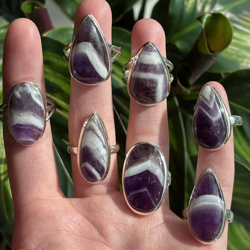 Dream Amethyst Rings • 925 Sterling Silver • Chevron Amethyst • Real Crystal Jewelry • For Dreamwork and Intuition