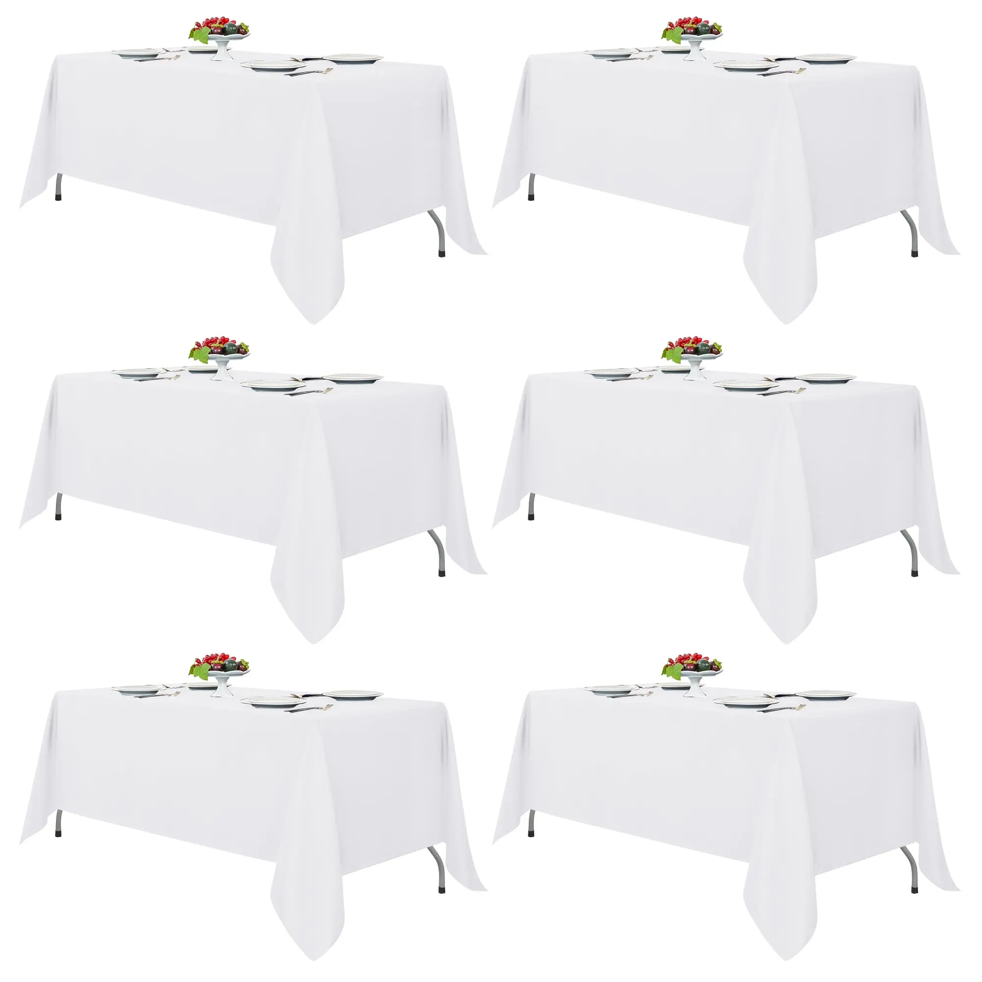EMBER 6-Pack Classic Rectangle Tablecloths, Wrinkle-Resistant Washable Polyester Fabric, Fits 4-8 ft Rectangle Tables for Dining, Banquet Events
