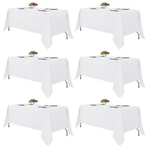 6 Pack Rectangle Tablecloths For 4 - 8 Foot Rectangle Tables, Wrinkle Resistant Washable Polyester Fabric Rectangular Table Cover For Dining Banquet Wedding Party